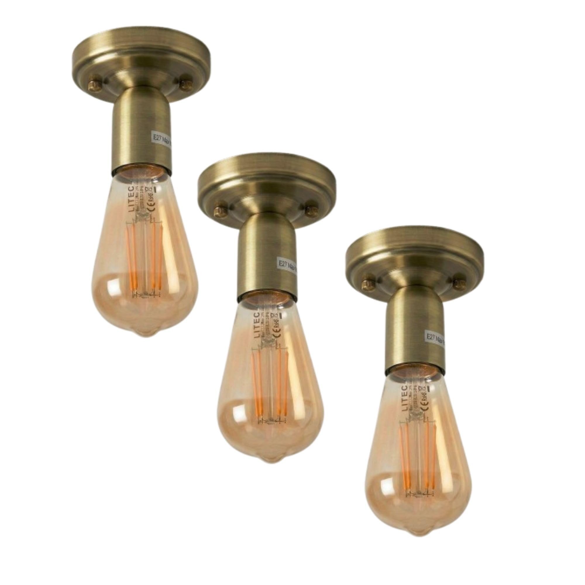 LEDSone 3 Pack Industrial Ceiling Light Metal Flush Mount E27 Close-to-Ceiling Lamp Green Brass Lighting Fixture for Hallway Hotel Restaurants Living Room — image 1