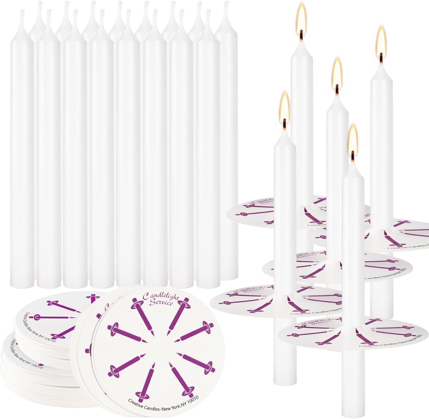 200 Church Candles with Drip Protectors for Devotional Candlelight Vigil Service, Box of 200 Candles,5" H X 1/2" D, No Smoke,Unscented White.