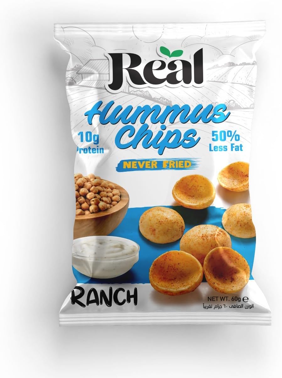 Real Chips - Hummus Chips – Ranch Flavor, 60g Pack – 50% Less Fat, 10g Protein, Never Fried, Crunchy & Healthy Snack