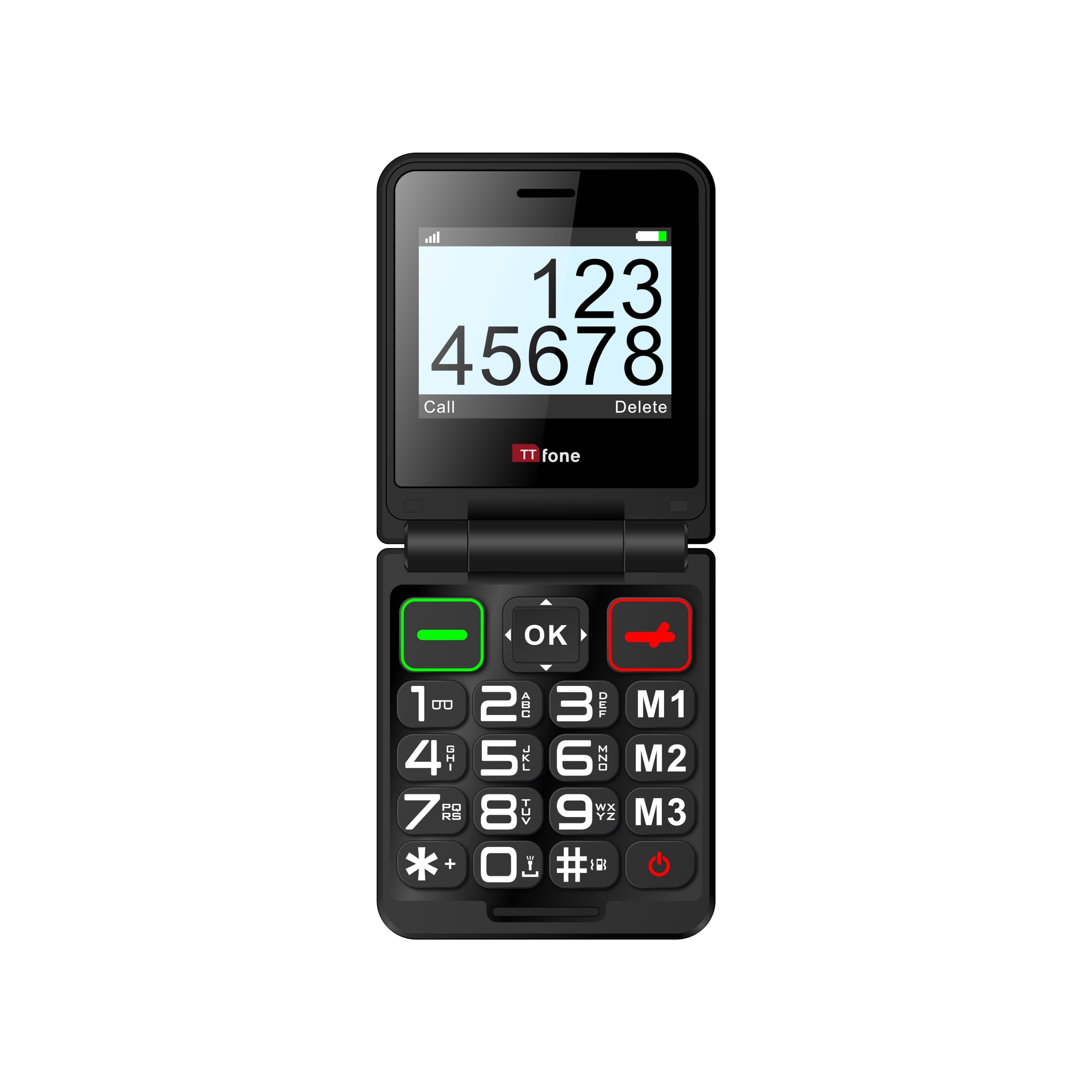 Telefon komórkowy flip dla seniorów z dużymi przyciskami, składany, alarm SOS, długa pracy baterii, 3G i 4G LTE, kolor czarny (z kablem USB)