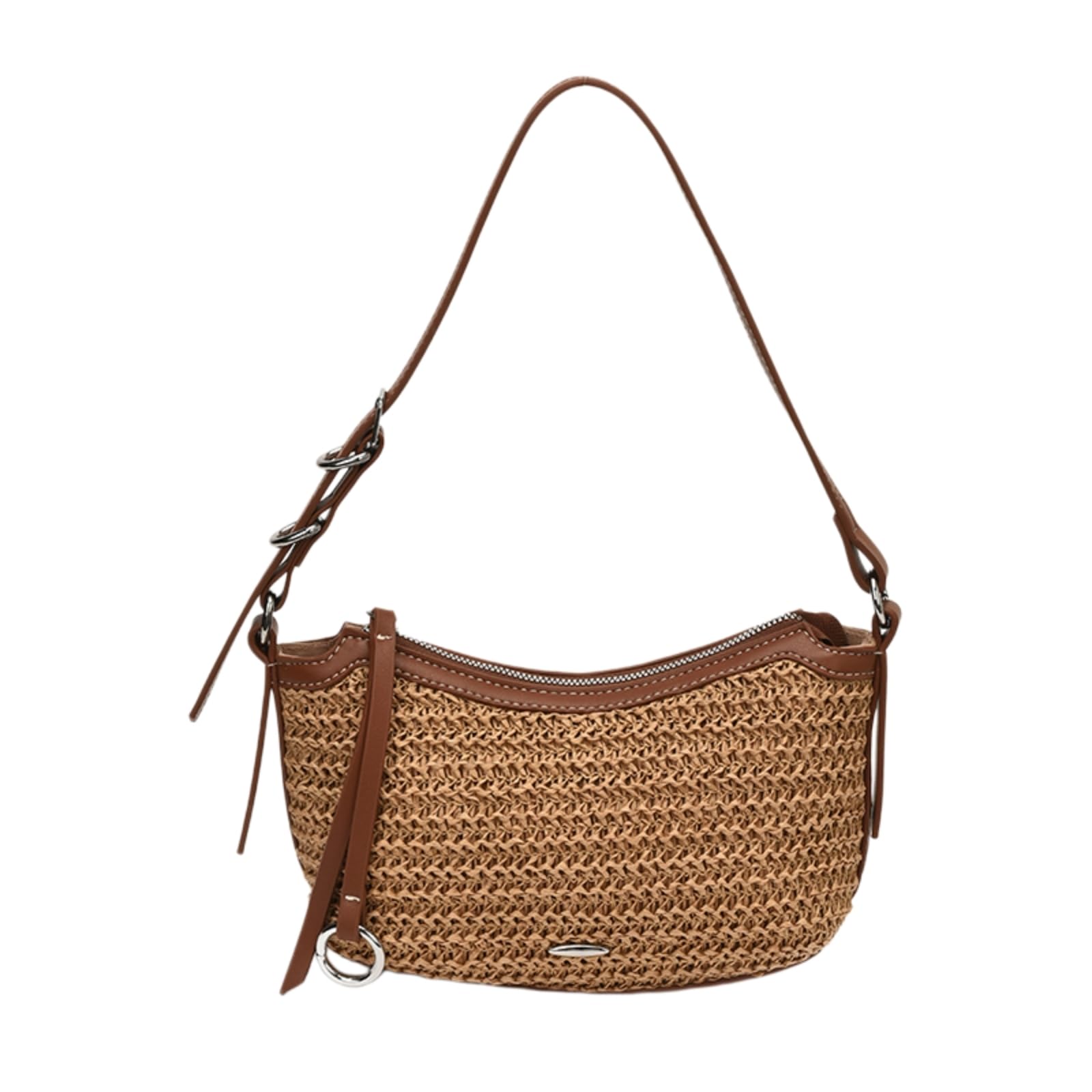 Borsa Spalla Paglia A Tracolla Raffia-Woven con Contrasto-Trim, Regolabile-Strap Cross-Body Pouch per Vacanze E Passeggiate in Città-black-26cmx15cmx7 5cm