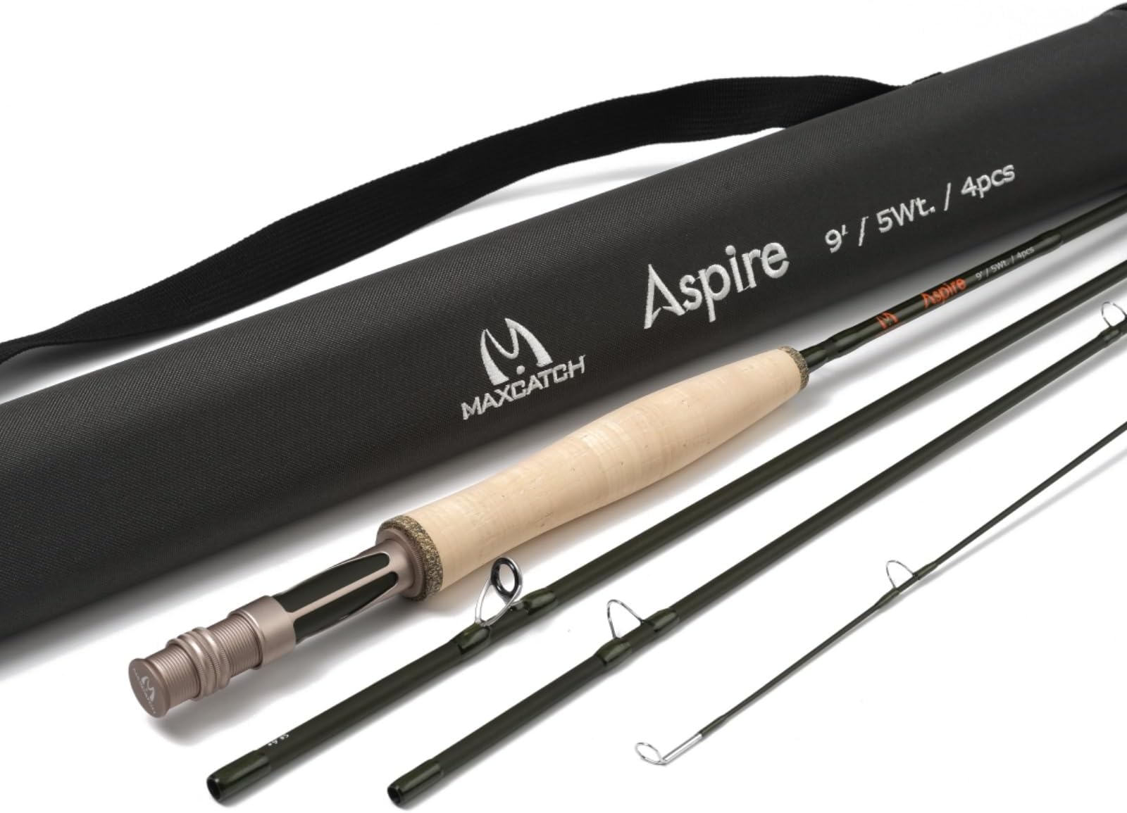 Aspire - Fly Fishing Rod 40T Carbon Fiber, Anodized Reel Seat, 9FT 4-Piece, 5/6/8 wt