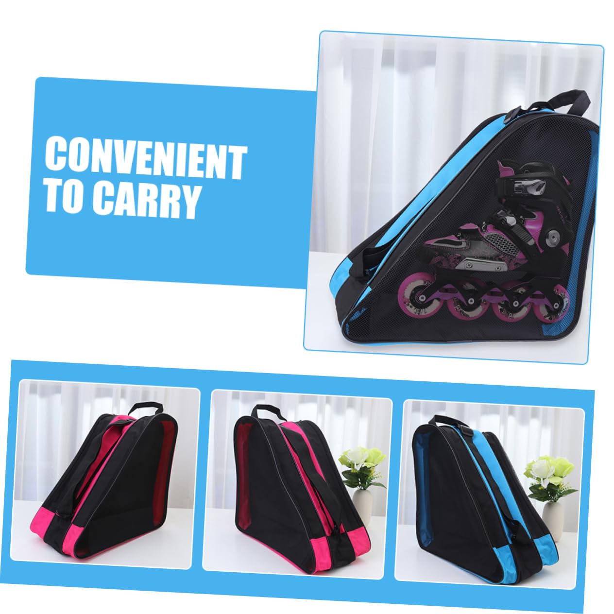 ibasenice Borsa per lo skate borse per pattini scarpe da pattini a rotelle pattinare pattini da ghiaccio borsa per scarpe da skate portarulli Panno Oxford Blue