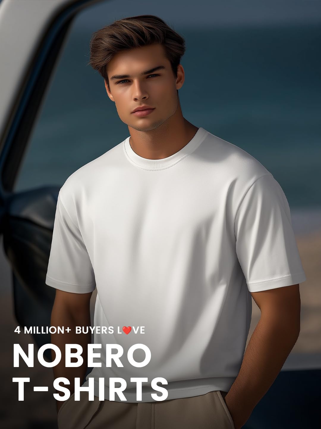 NOBERO T-shirt da uomo in cotone tinta unita Regular Fit