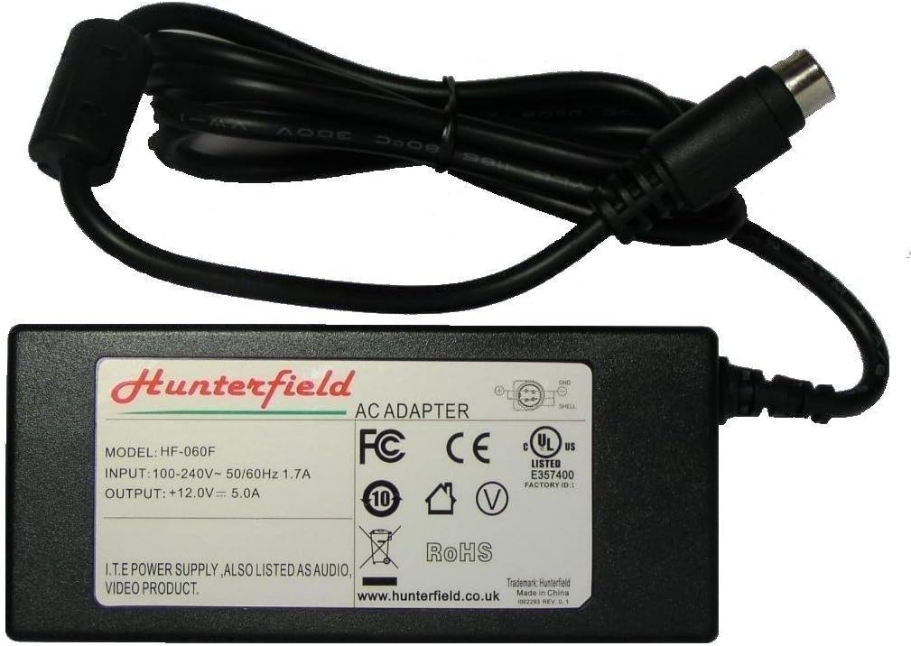Hunterfield 12V 5A (60W) Power Supply Adapter For TVs, Suitable Tor The TVs That Request 12V 5A (or Less Than 5A) Adapter with 4-Pin Type Plug, Such As: Bush, Alba, JVC, Toshiba (12V version), Hitachi, Wharfedale, Goodmans, Proline, Dual, Sanyo, Logik, Onn, Crown, Matsui, Waltham, Mikomi, Techwood (NOT Suitable For DMTECH and AvTex Branded TVs)