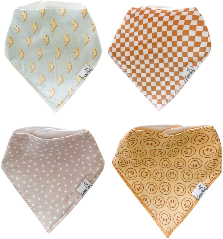 Copper Pearl 4 Pack Soft Cotton Baby Bibs for Drooling and Teething, Absorbent Drool Bibs for Baby Girl and Boy, Adjustable to Fit Newborns to Toddlers, Tons of Styles (Vance)