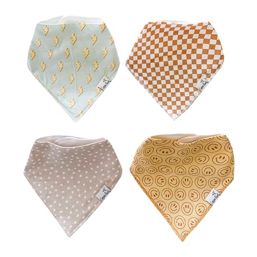 Copper Pearl Paquete de 4 baberos de algodón suave para babeo y dentición, baberos absorbentes para bebés niñas y niños, ajustables para adaptarse a