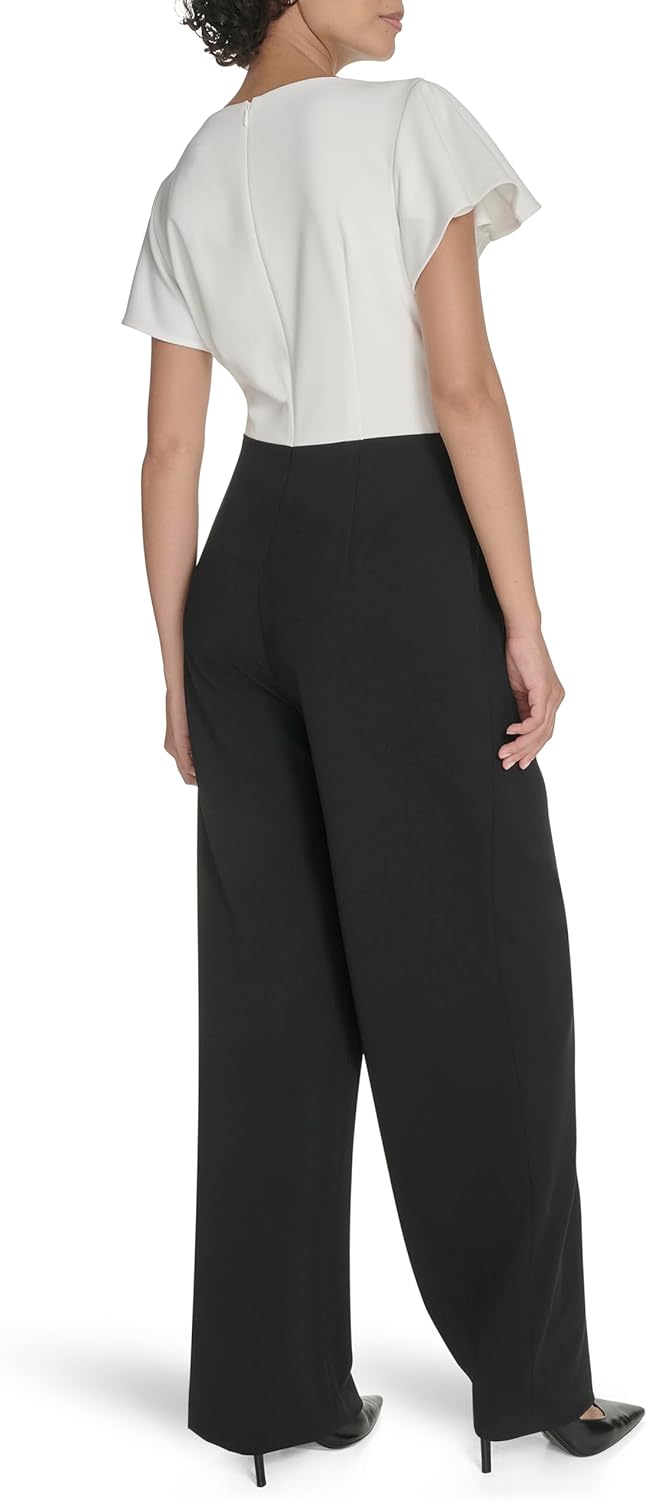 Tommy Hilfiger womens Flutter Sleeve Side Draped Bodice Color Block Jumpsuit - Image 4