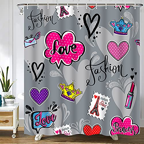 Abaysto Abstract For Girl Teenagers With Lipstick Patch Badges Paris Eiffel Tower Home Decor Shower Curtain Sets With Hooks Polyester Fabric Great Gift #TOP4
