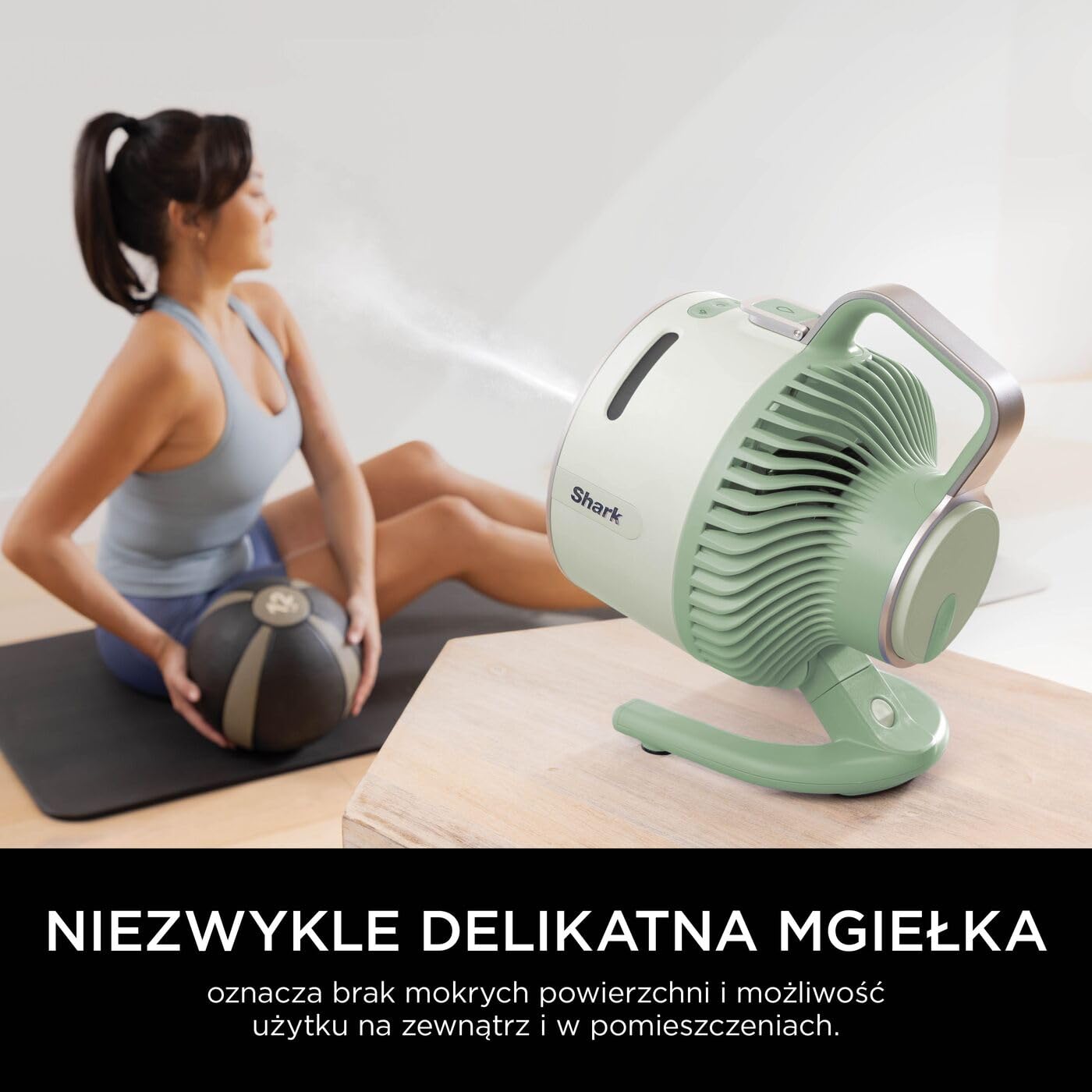 Shark FlexBreeze HydroGo – mocny wentylator przenośny z mgiełką, wewnątrz i na zewnątrz, cichy i trwały, przewodowy i bezprzewodowy, kompaktowy i lekki, 5 poziomów prędkości, Miętowy FA050EUGN | Chłodzenie wewnątrz i na zewnątrz, ciche i trwałe, przewodow