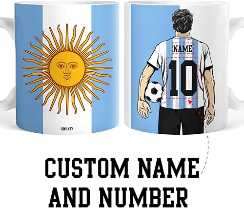 Miniatura 2 de Taza de café personalizada del equipo nacional de Argentina con nombre personalizado, tazas de cerámica blanca, regalos de fútbol para adolescentes,