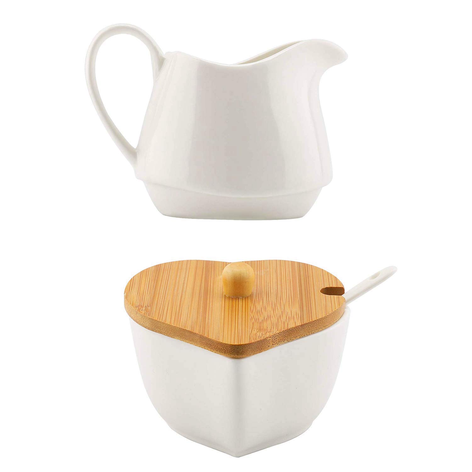 Set Zuccheriera E Lattiera con Coperchio E Cucchiaio Brocca in Ceramica per Crema E Zuccheriera con Manico in Legno Servizio da caffè.
