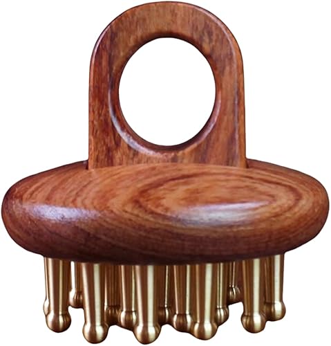 Herramientas de masaje de terapia de madera, 19 dientes, cabeza de cobre, cepillo de presión meridiano de mano, relajación corporal y alivio del
