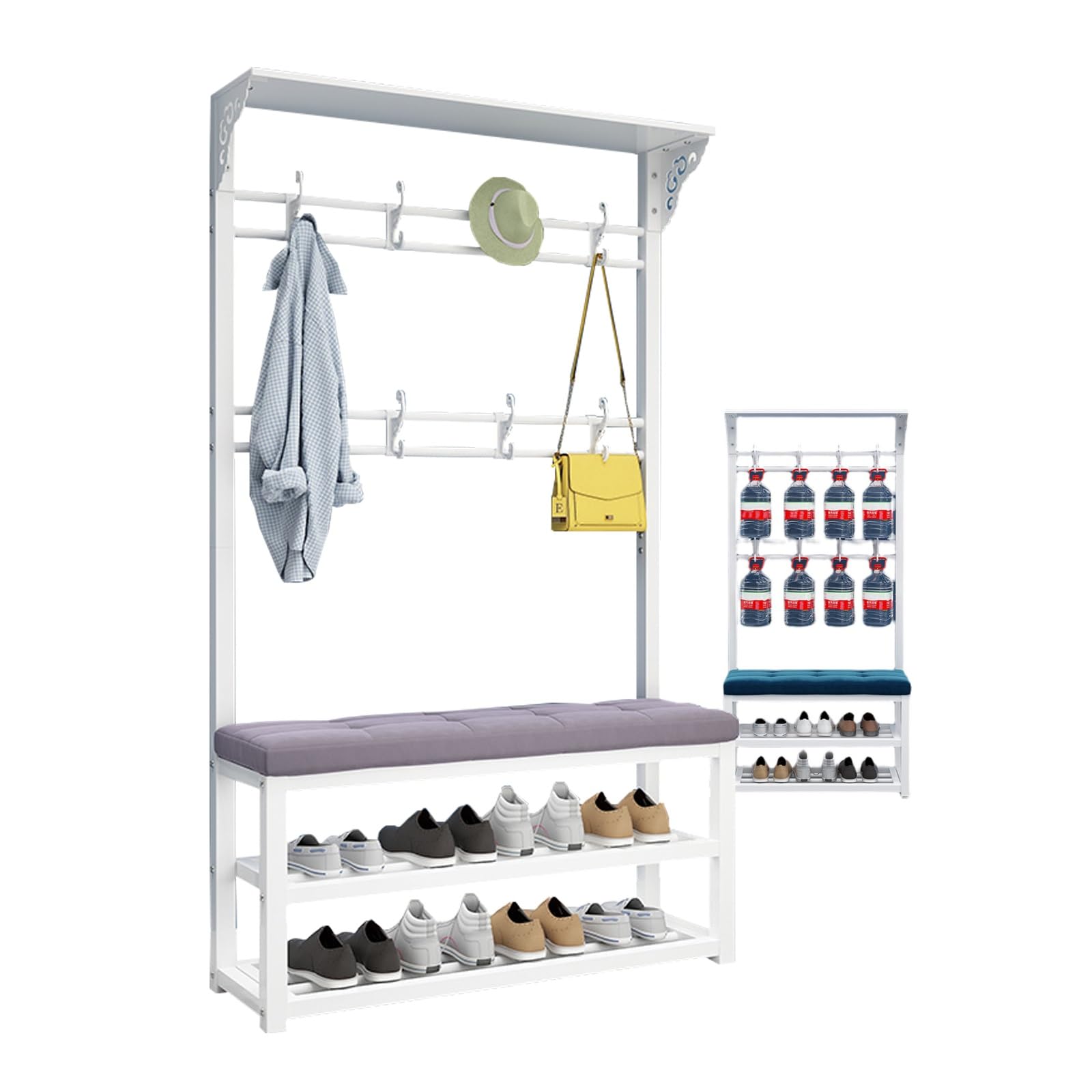 GHFXSCV Entryway Hall Tree with Bench & Shoe Sto - Easy Assembly Mudroom Fur, Gray (100x30x172cm) - Perfect for nizing Shoes & Coats