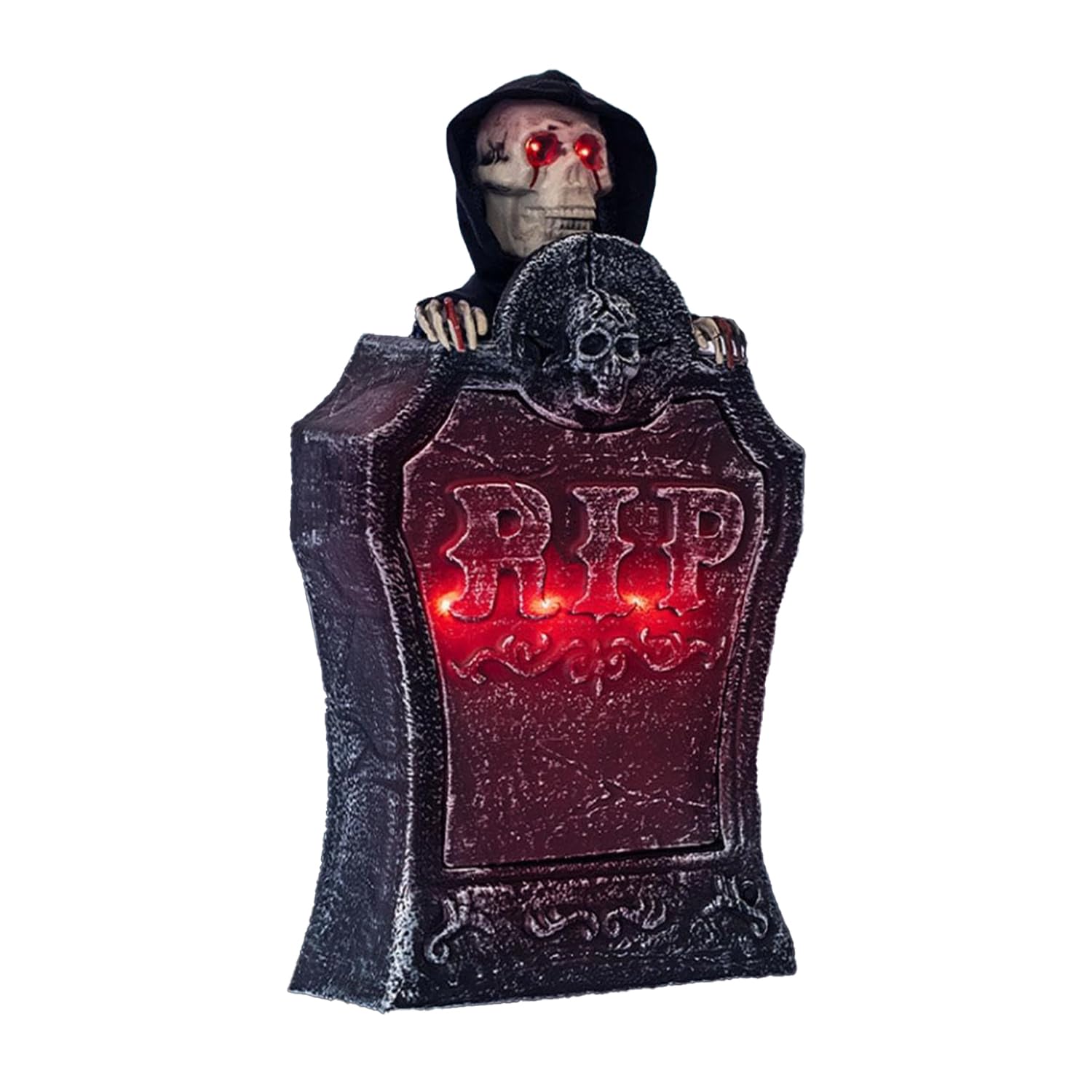 Halloween Animatronics Zombie Tombstone with Rise-Fall Zombie with Red Eyes and Creepy Voice Sound-Activated Spooky Halloween Decor (red)