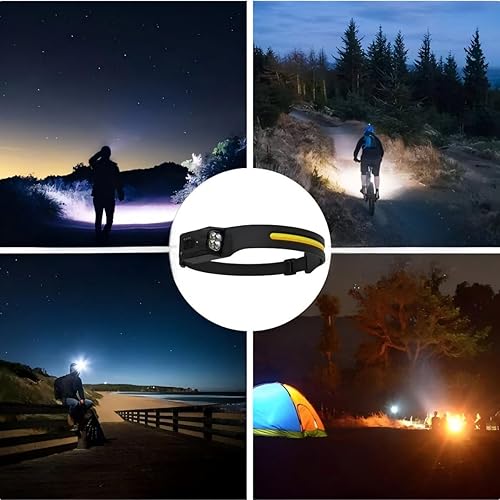 Miniatura 3 de Linterna frontal recargable faro LED con un haz ancho de 230 y cabezal de lámpara giratorio de 315 con 7 modos de iluminación con un sensor de