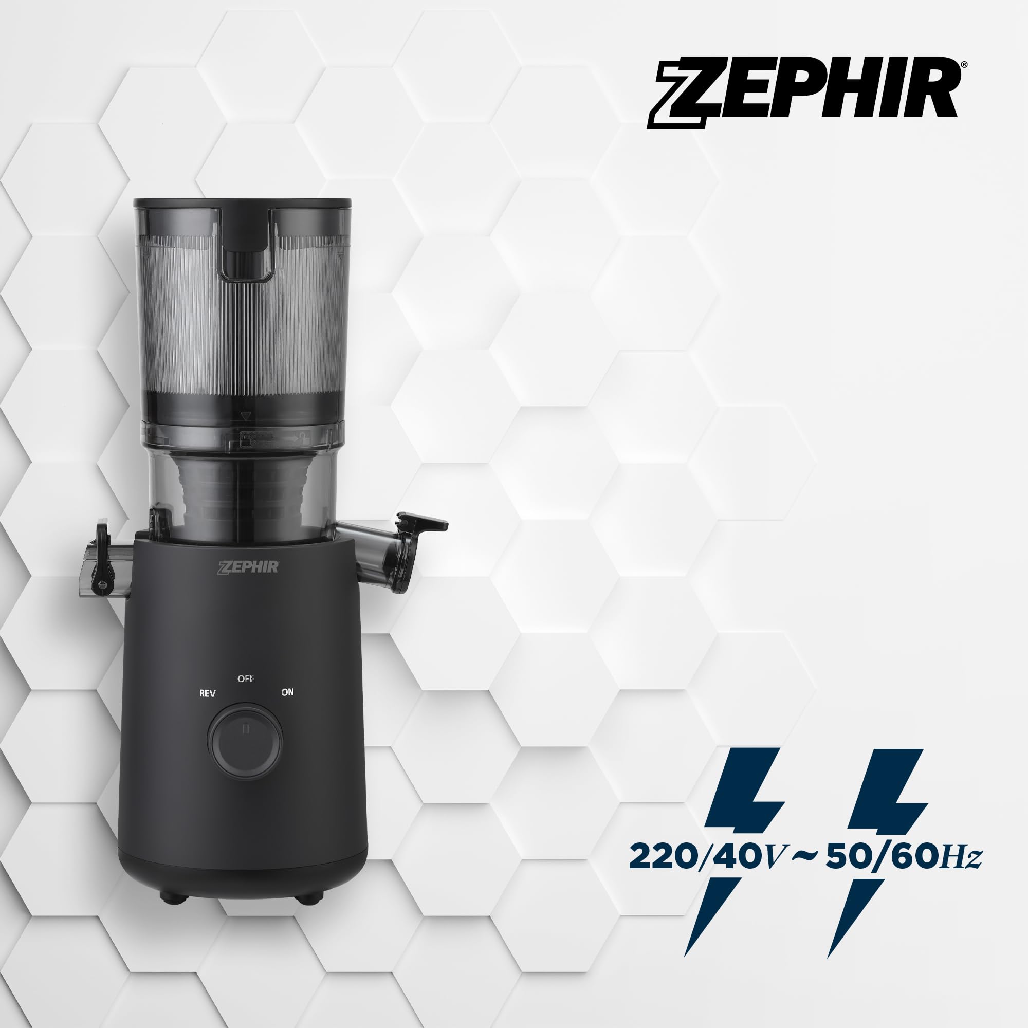 Zephir Estrattore Di Succo Frutta E Verdura 150W, 45 Giri/Min, Apertura XL 11 Cm, Contenitore 1,3L, Funzione Reverse, Separazione Succo E Residui