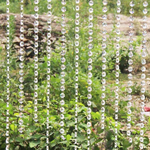 H&D 6FT 14mm Clear Crystal Octagon Beads Chain Chandelier Prisms Hanging Wedding Garland