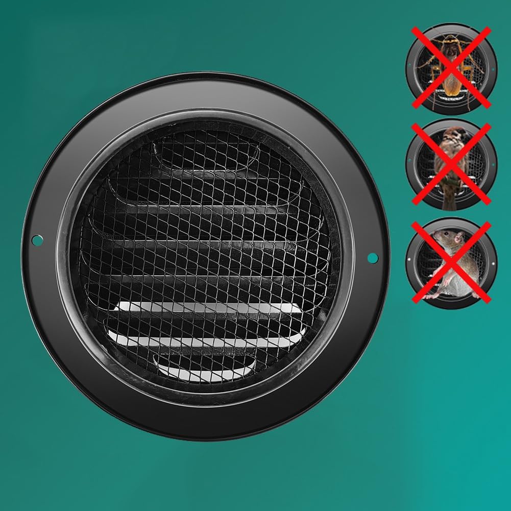 Pack de 2 Rejilla de Ventilación, 50-200 mm, Acero Inoxidable, Pared, Tapa de Ventilación de Aire，lamas, Malla Mosquitera, Secadora, Campana Extractora, Extractor Exterior
