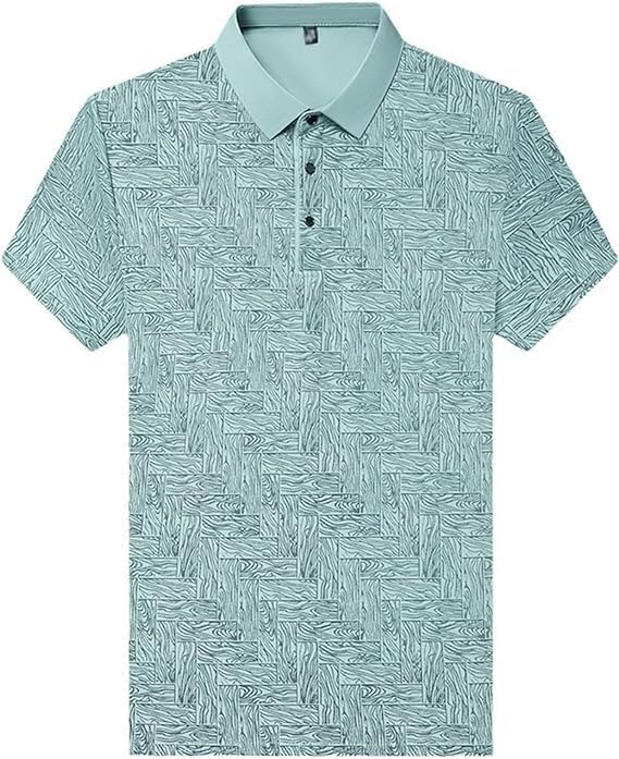 2PCS Men's Fashion Cooling Breathable Printed Lapel T-Shirt Summer Moisture Wicking Button Short Sleeve Shirts