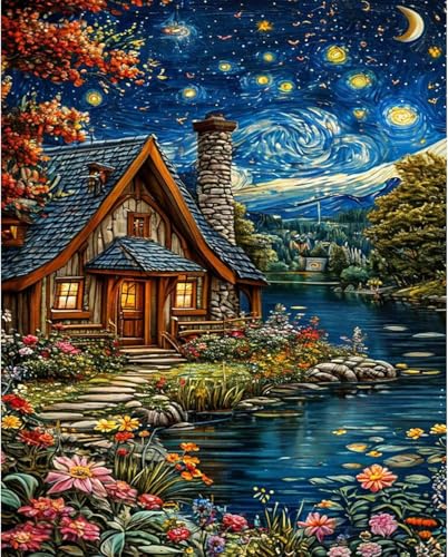 Peinture par numéros adultes toile 40x50 cm châssis bois peinture acrylique paysage nuit