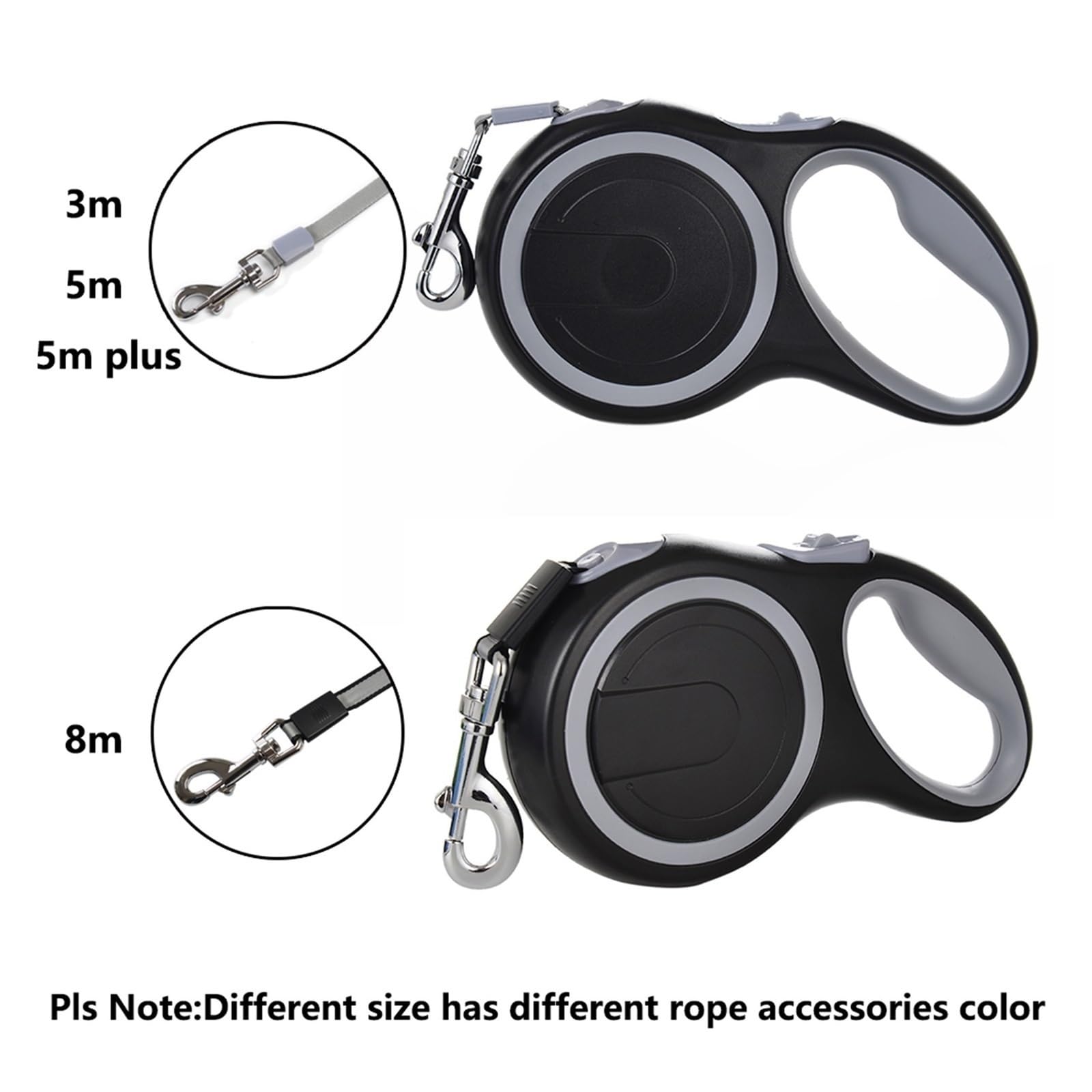 Correa retráctil para perro de 3 m, 5 m, 8 m, 50 kg, accesorios para perros pequeños, cuerda ajustable y duradera para caminar (gris, 8 m - 50 kg)