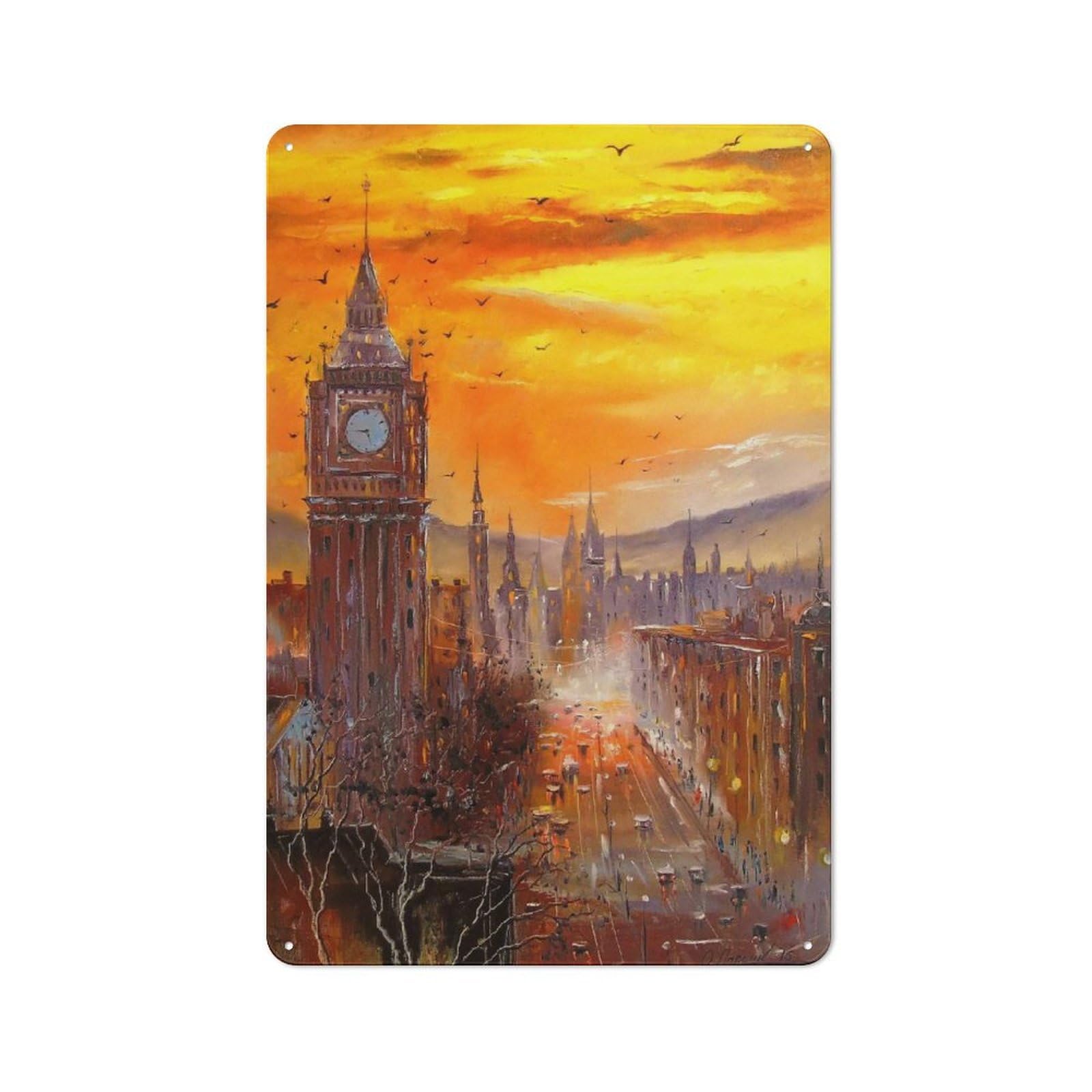 Junmoney Evening London Tin Wall Plaque 30X20cm With For Hobby Room Or Studio, For Home Interiors, Feature Walls And Decorative Displays