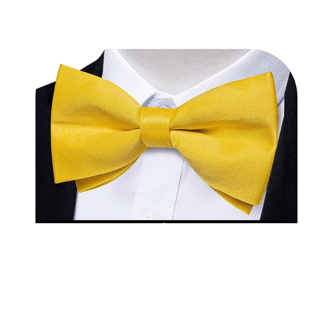 Premium Satin Bow Tie for Men | Adjustable Neckband for Perfect Fit | Handcrafted Bow Tie for Suits, Blazers & Tuxedo for Formal Events & Weddings (Yellow)-image-2
