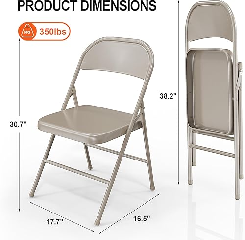Miniatura 3 de VINGLI Sillas plegables con marco de metal de acero, capacidad de 350 libras, duraderas, portátiles y versátiles para uso en interiores y