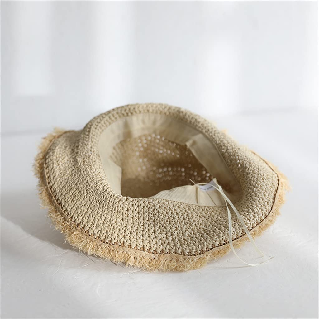 Sombrero de Paja Visera Sombrero de Playa Visera de Mujer Sombrero Plegable de Verano Sombrero de Viaje (Color : B, Size : 56-58cm) (B 6 7/8)