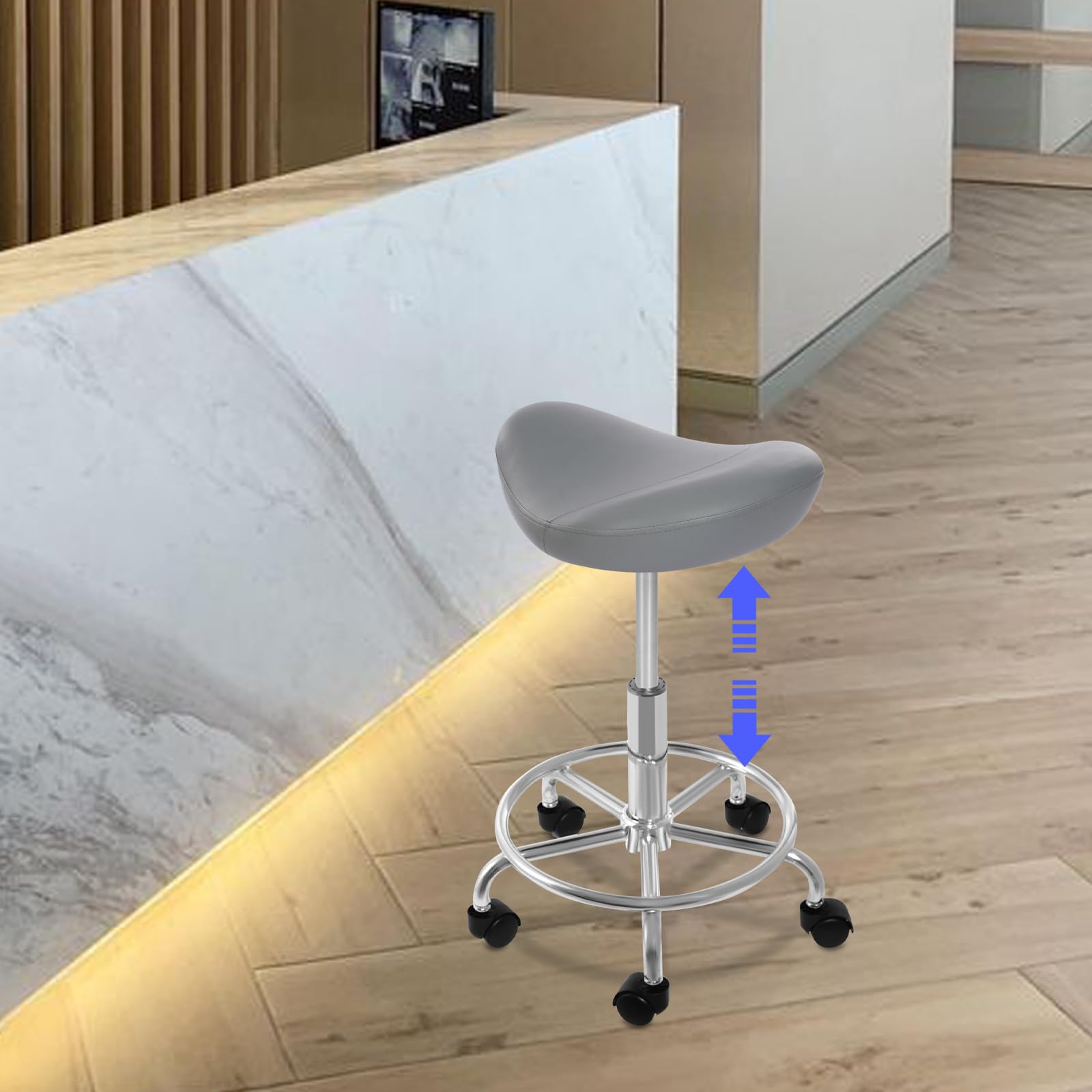 Sedia a rotelle, sella sgabello, sgabello ergonomico con ruote, cuscino morbido e confortevole regolabile idraulicamente per soggiorno, salone di tatuaggi, spa, ufficio domestico, dentista