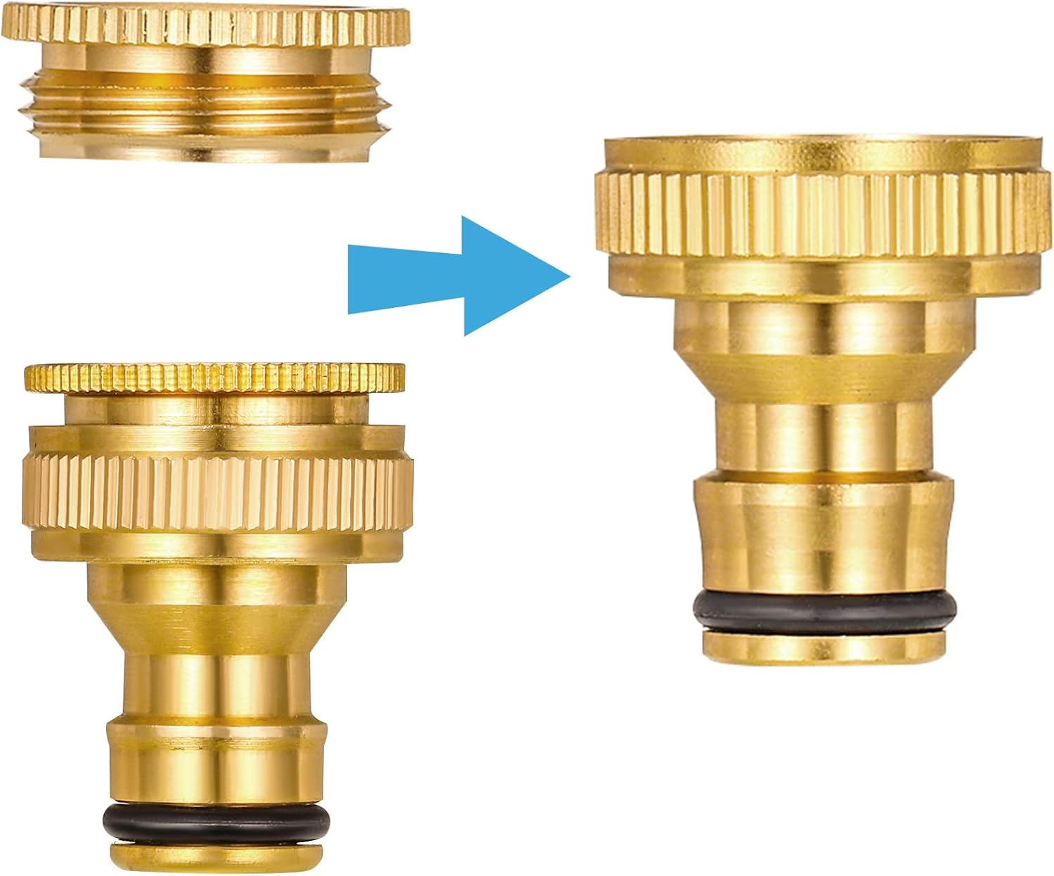 Dacitiery 2 Pack Brass Garden Hose Tap Connectors, 3/4 inch & 1/2 inch