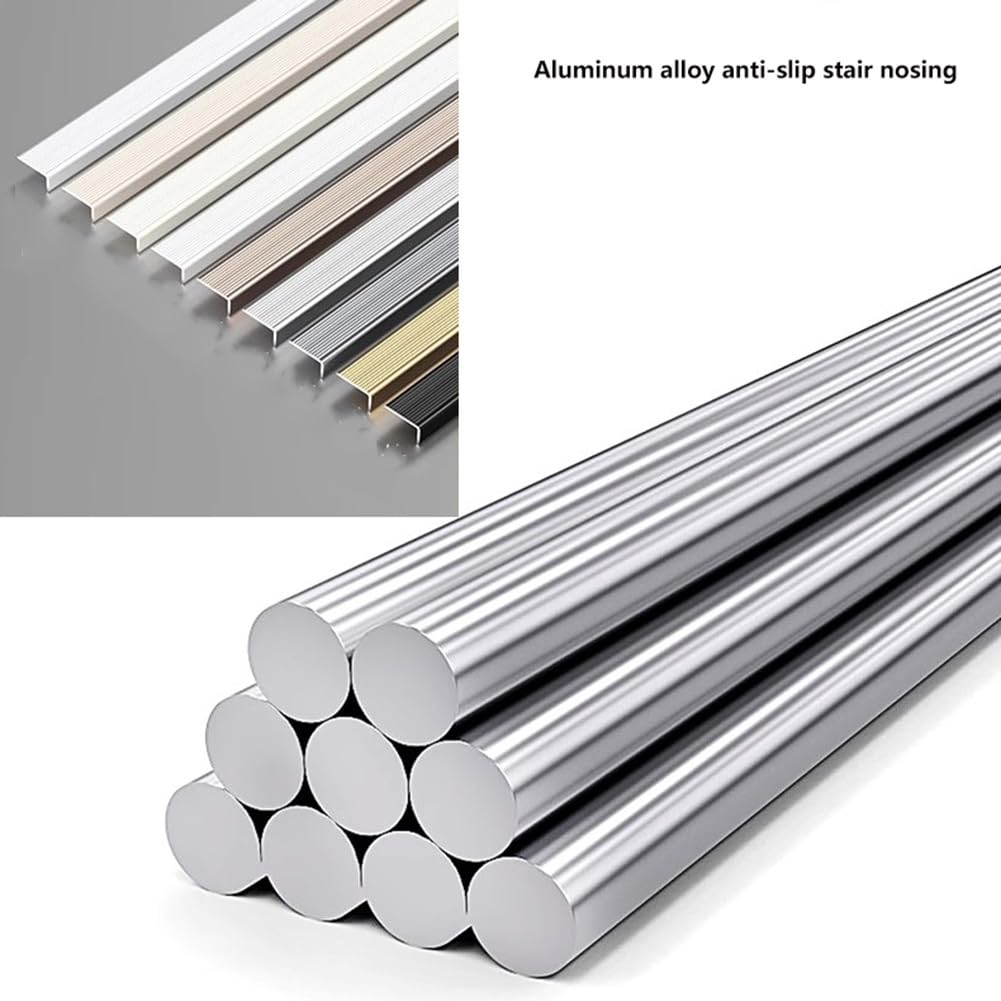Perfil de aluminio antideslizante en forma de L para escaleras. Protector de banda de rodadura de metal para escaleras seguras, acabado gris y elegante, perfecto para uso doméstico y comercial