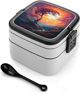 Bento Box Adult Lunch Box Lunch Bar Food Container with Utensils, Moon and Tree, Lunch Box, Leakproof Lunch Container Double Layer, Bento Box for Dinner Out Work, Picnic Travel