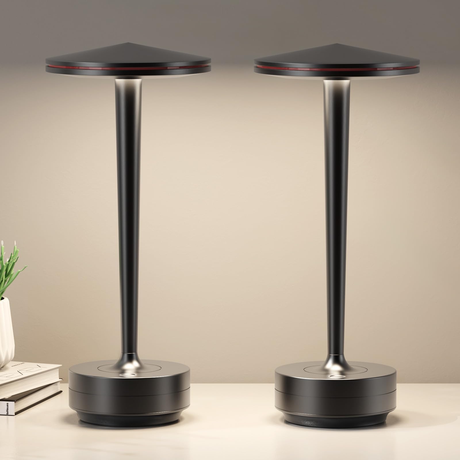 Akku Tischlampe 72h LED Touch Dimmbare Tischleuchte（2 Schwarz） | Tischlampe Outdoor, Akku Tischlampe Aufladbar, Touch Dimmbare, für Restaurant Terrasse, Tragbar Wasserdicht