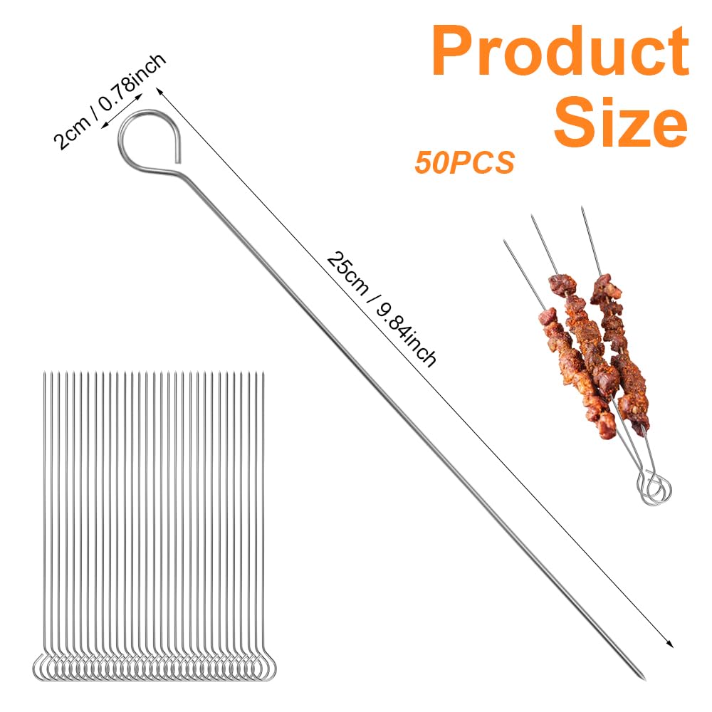Brochettes en Acier Inoxydable 25 cm, Pique a Brochette Réutilisables, Aiguilles à Roulade pour Barbecue, Bœuf, Poisson