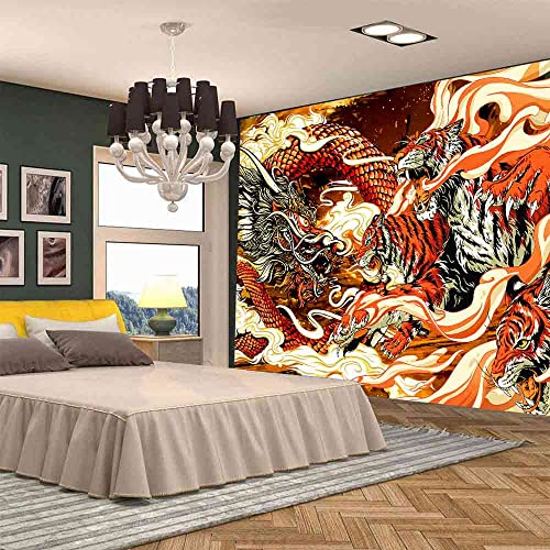 Aidatain Tapeçaria de parede japonesa dragão tigre, fantasia, mitologia, tema animal, arte, tapeçari