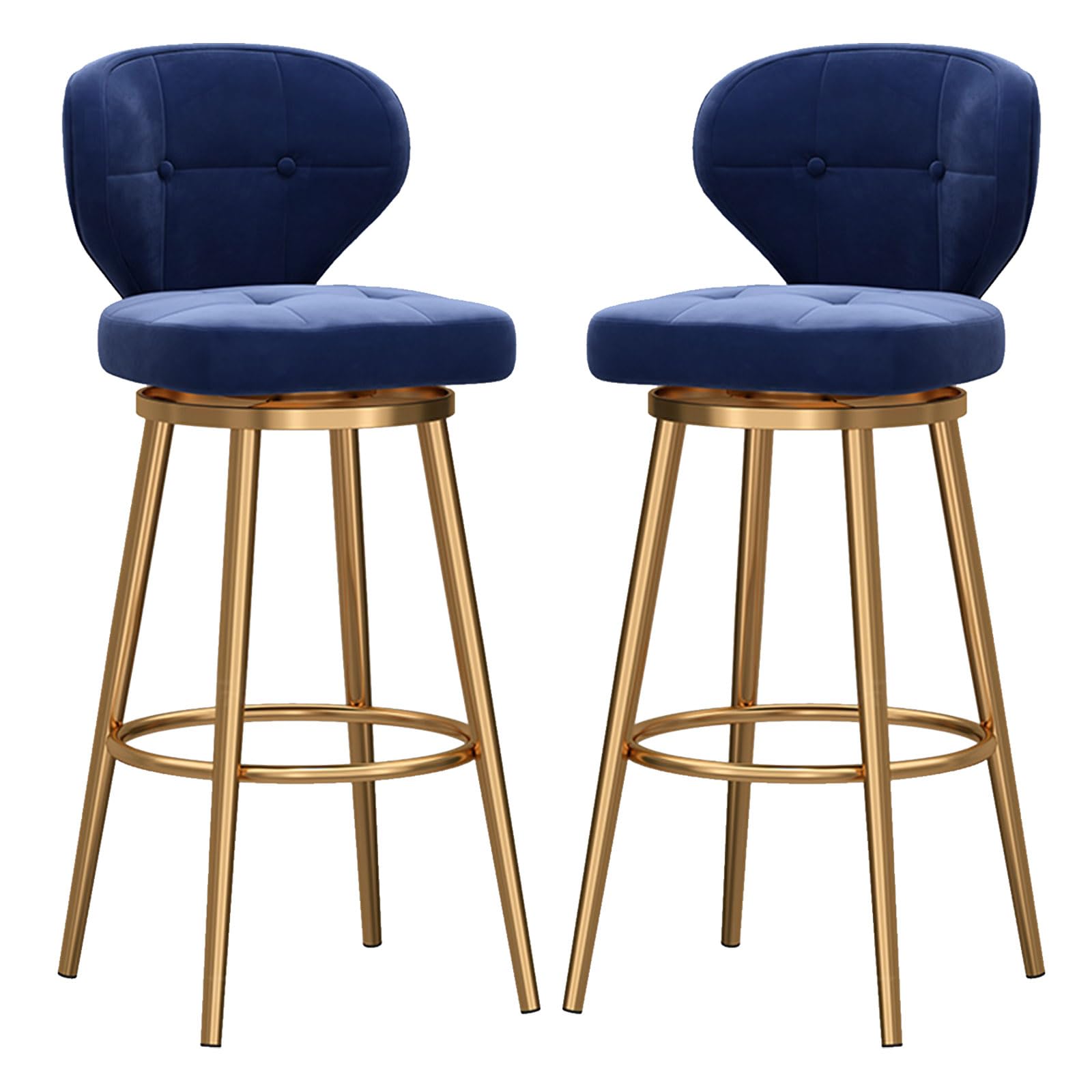 Lot de 2 tabourets de bar pivotants bleus avec dossier pour îlot de cuisine moderne