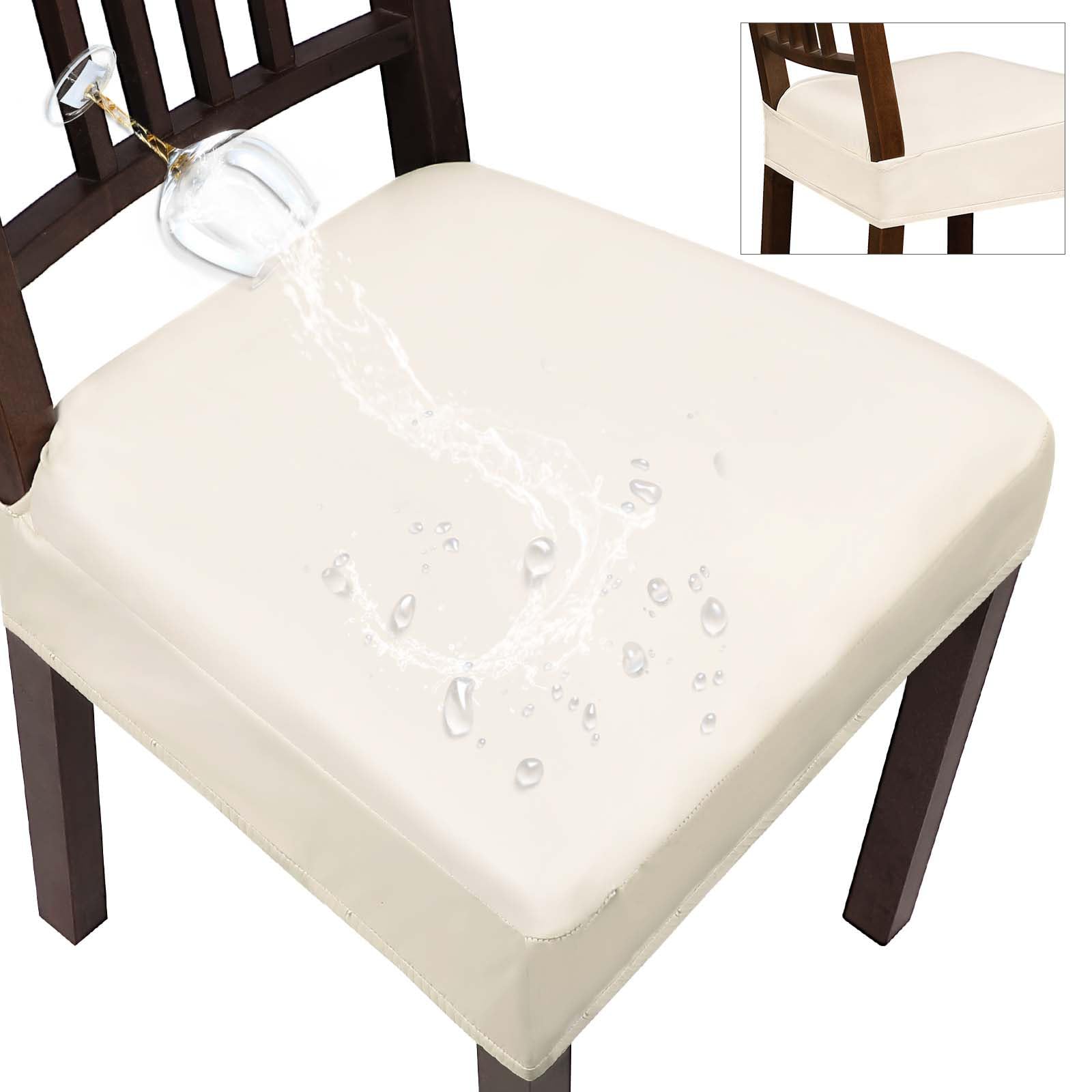 SearchI Waterproof PU Dining Chair Seat Covers Set of 6, Soft Removable Washable Seat Covers for Dining Chairs, Dining Room Seat Cover Protector (Rear-Covered, Cream White PU)