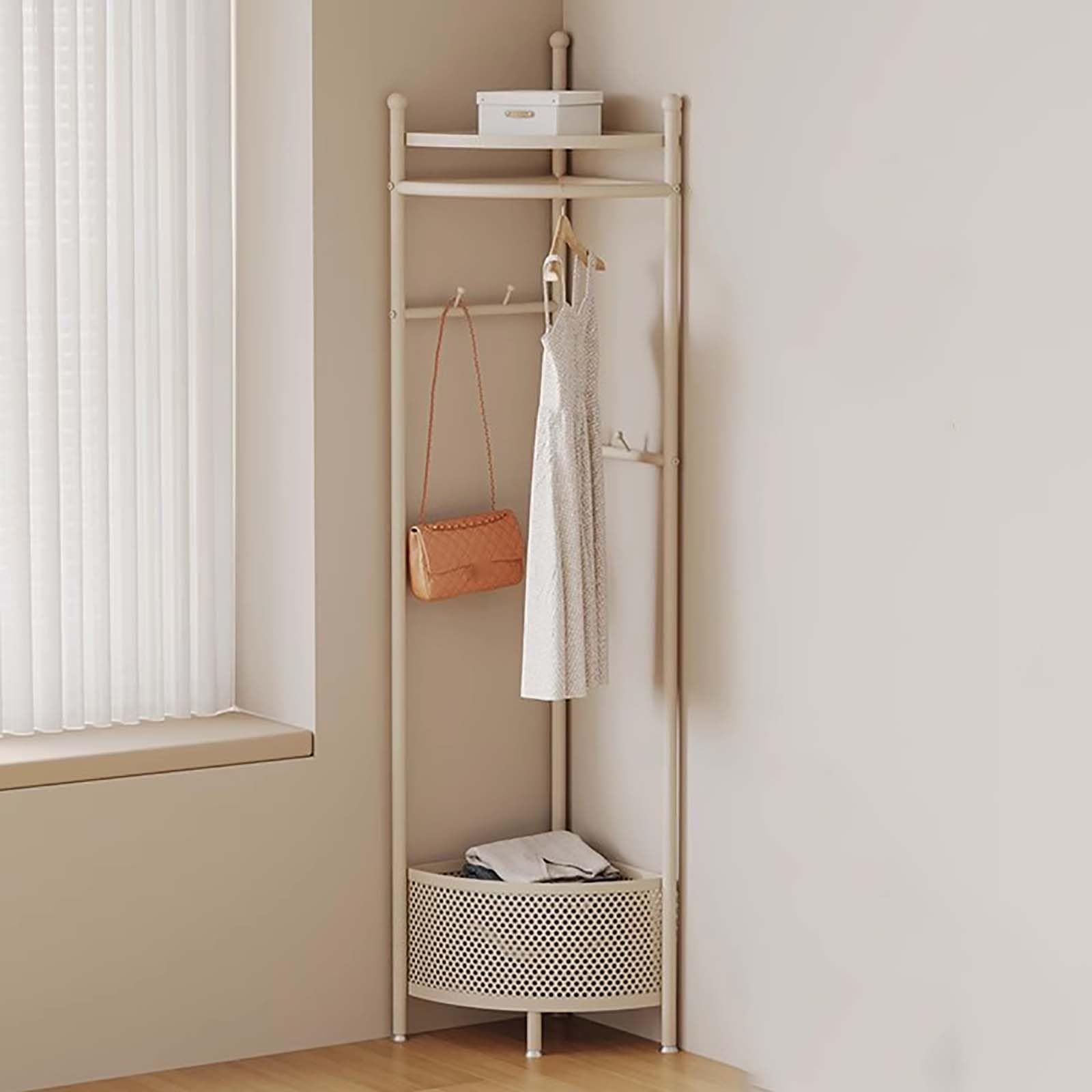 Porte-manteau autonome robuste meuble de rangement à vêtements en métal avec étagères de salon