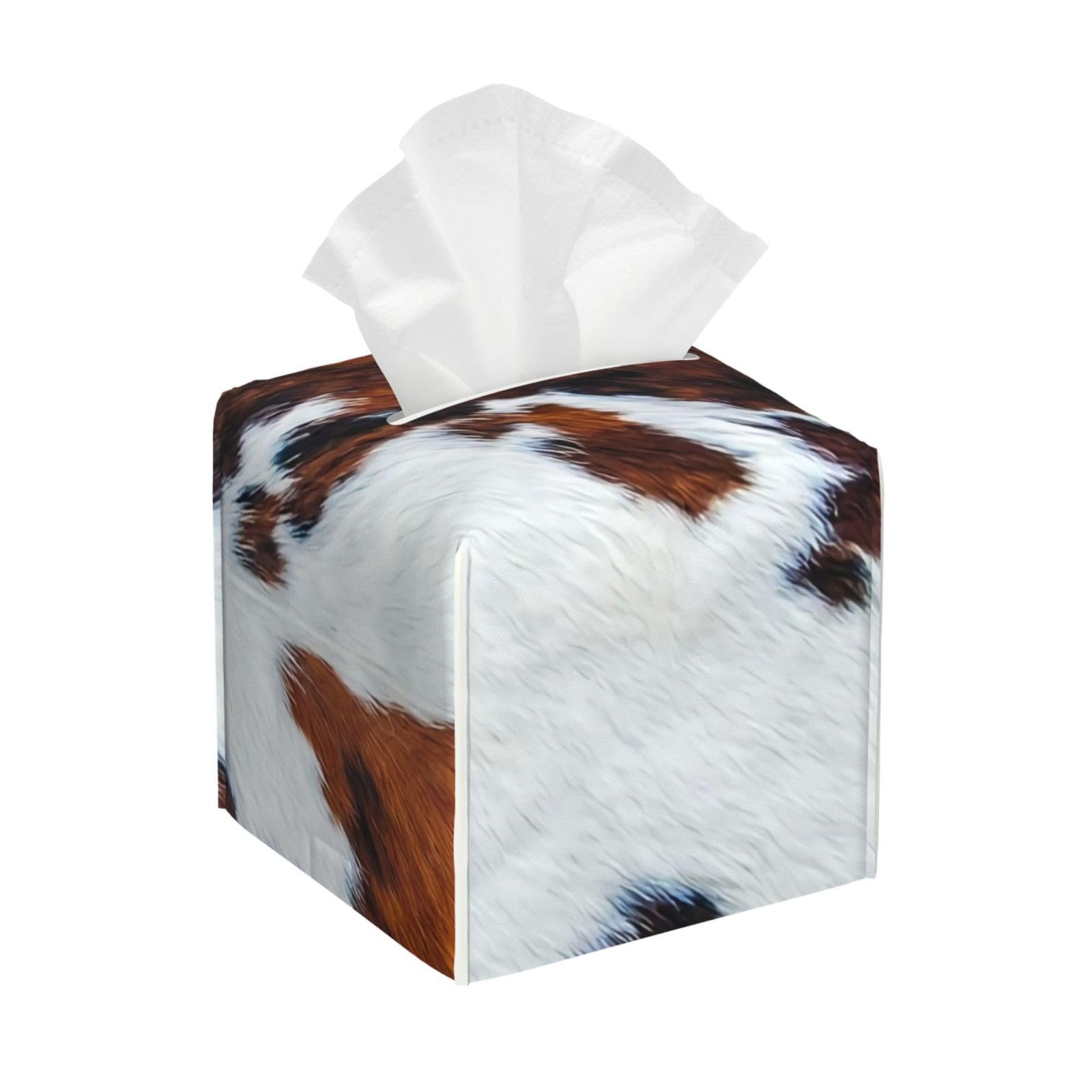 Asbwuo As Pic Rustic Cow Faux Fur, Cowhide Square Leather Tissue Box Cover