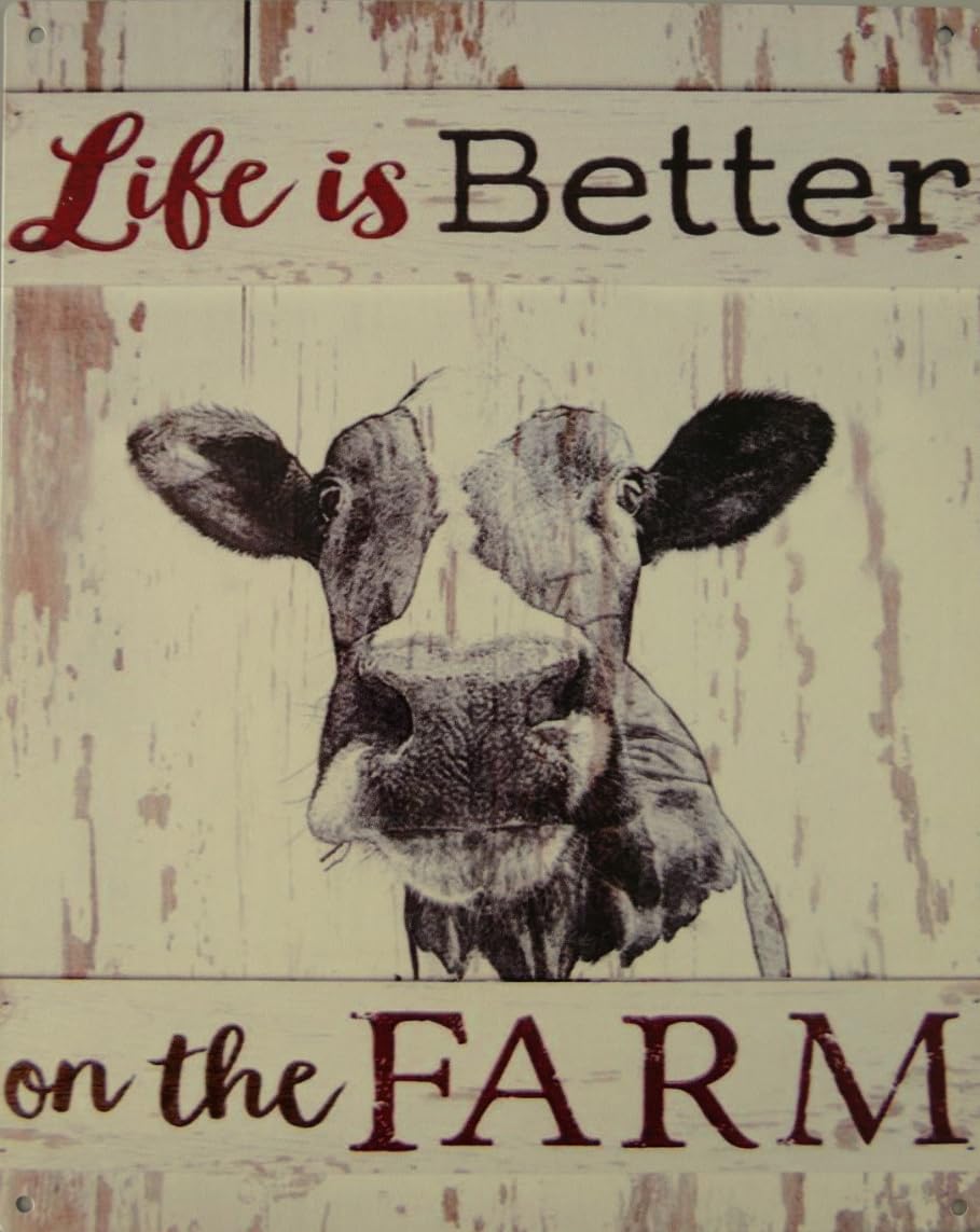 Luckylinde Gray Life Is Better On The Farm" - Cow Stable Farm Tin Sign - Gate Sign In Vintage Design - 25 X 20 Cm - Saying: "Das Leben Ist Schöner Auf Dem Bauernhof