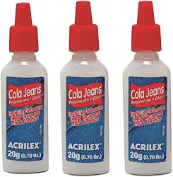 Cola Jeans 20g 17920 Kit com 3 Unidades | Alta Fixação para Jeans e Tecidos Grossos | Cola Atóxica Resistente à Água para Reparos e Customizações