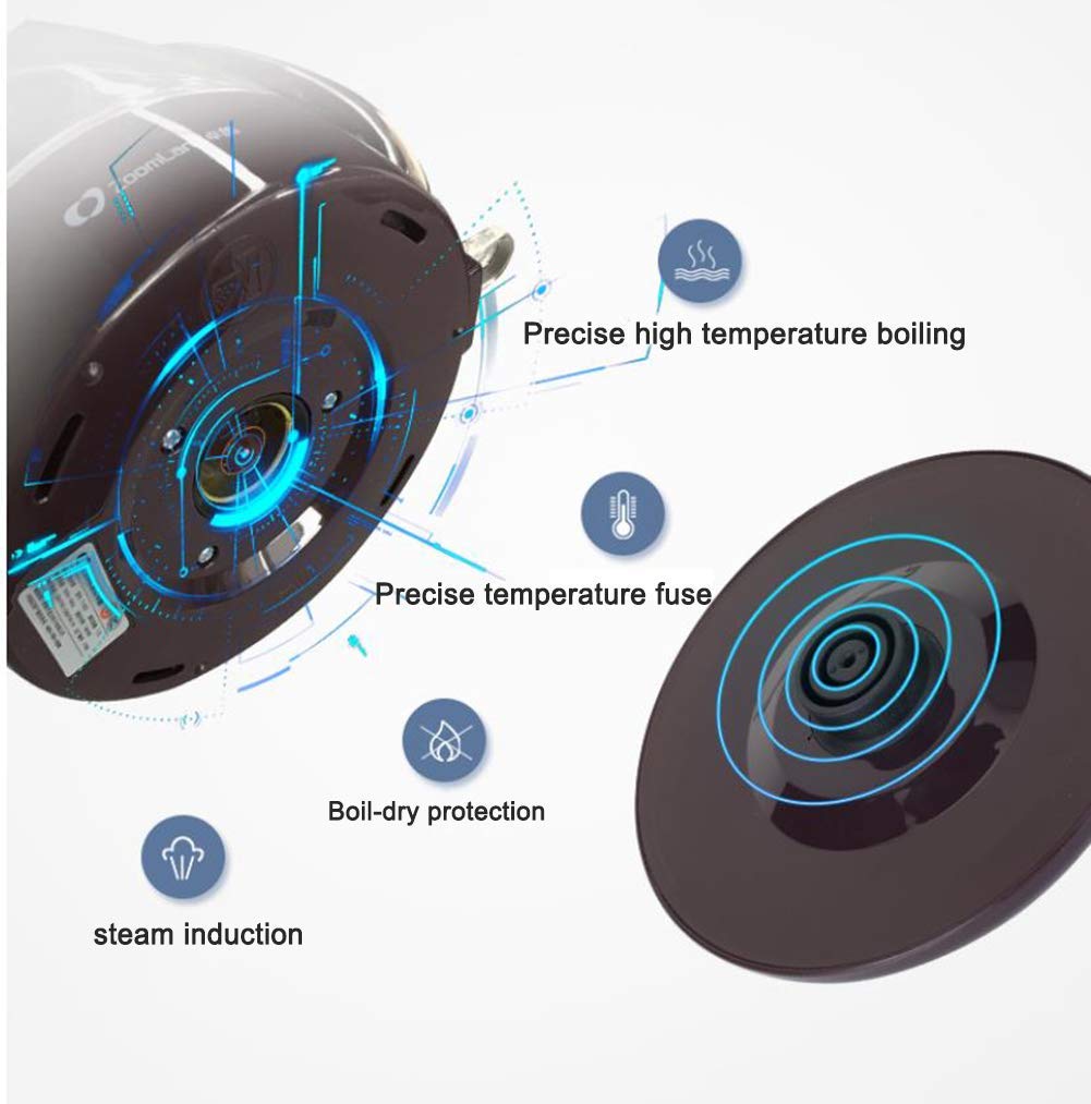 Bollitore elettrico in vetro, bollitore ecologico con LED illuminato, bollitore senza fili senza BPA con coperchio e fondo interni in acciaio inossidabile, spegnimento automatico rapido e protezione