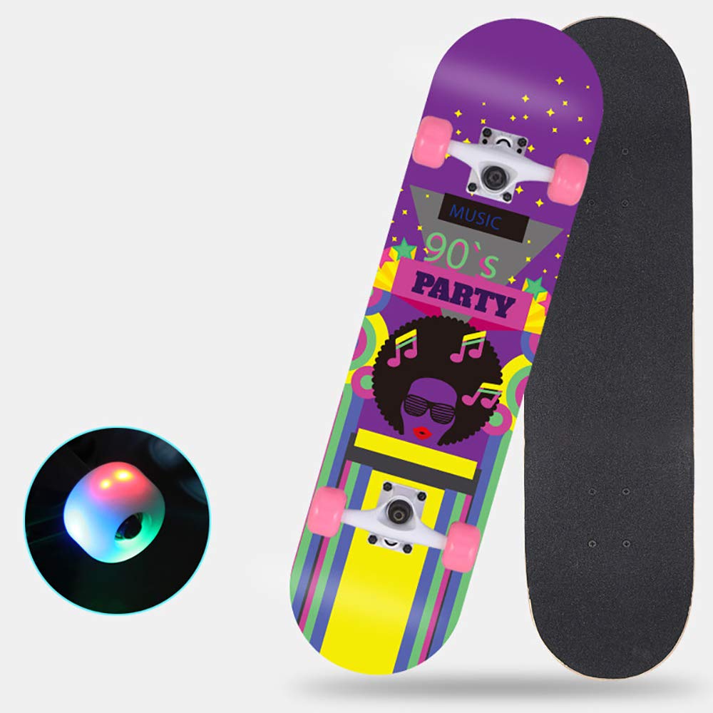 Adultos y Niños Skateboard, 7Capas Tabla de Skate Retro Maple Wood Alta Velocidad PU Rueda +608 Mute Rodamientos, para Principiantes y Profesionales30*8in