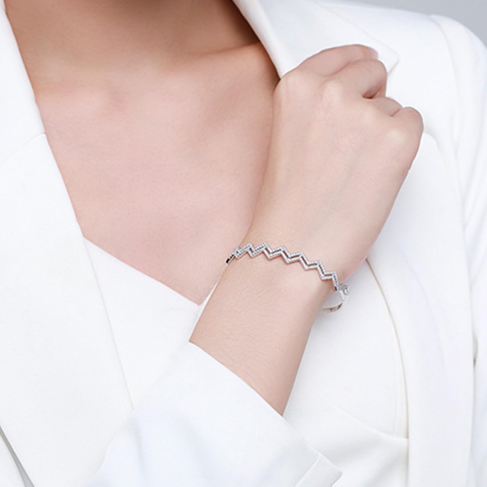 Dwurzędowa bransoletka z zawieszką w kształcie fali złota, dla kobiet z moissanitem, bransoletka z wisiorkiem, możliwość personalizacji, 9K/14K/18K białe złoto/platyna 950