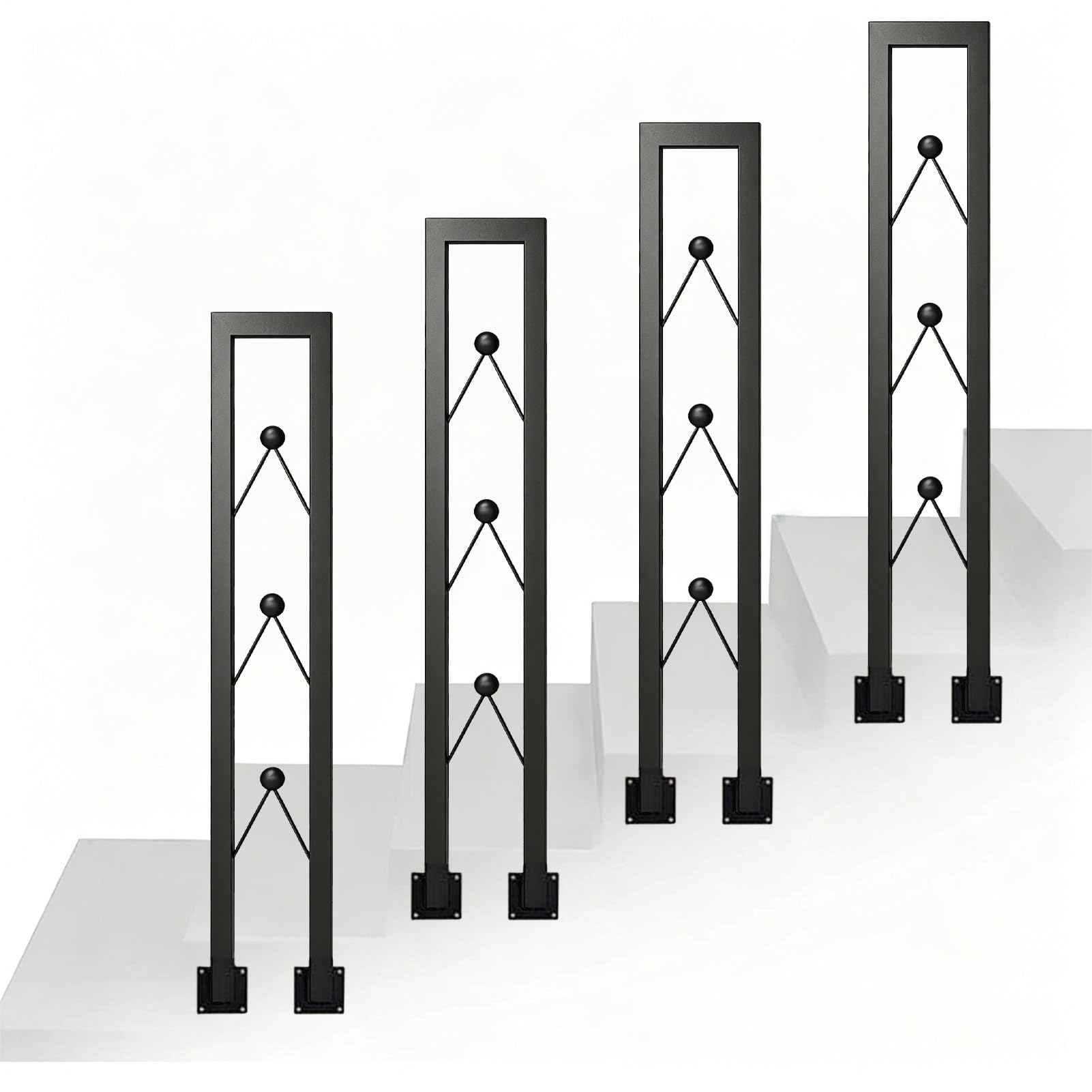 Staircases Railing Handrails U-Shaped Guardrail | Wrought Iron Balustrade Villas Home Loft Decoration | Front Porch Support Rod Square Tube(90cm/35in)