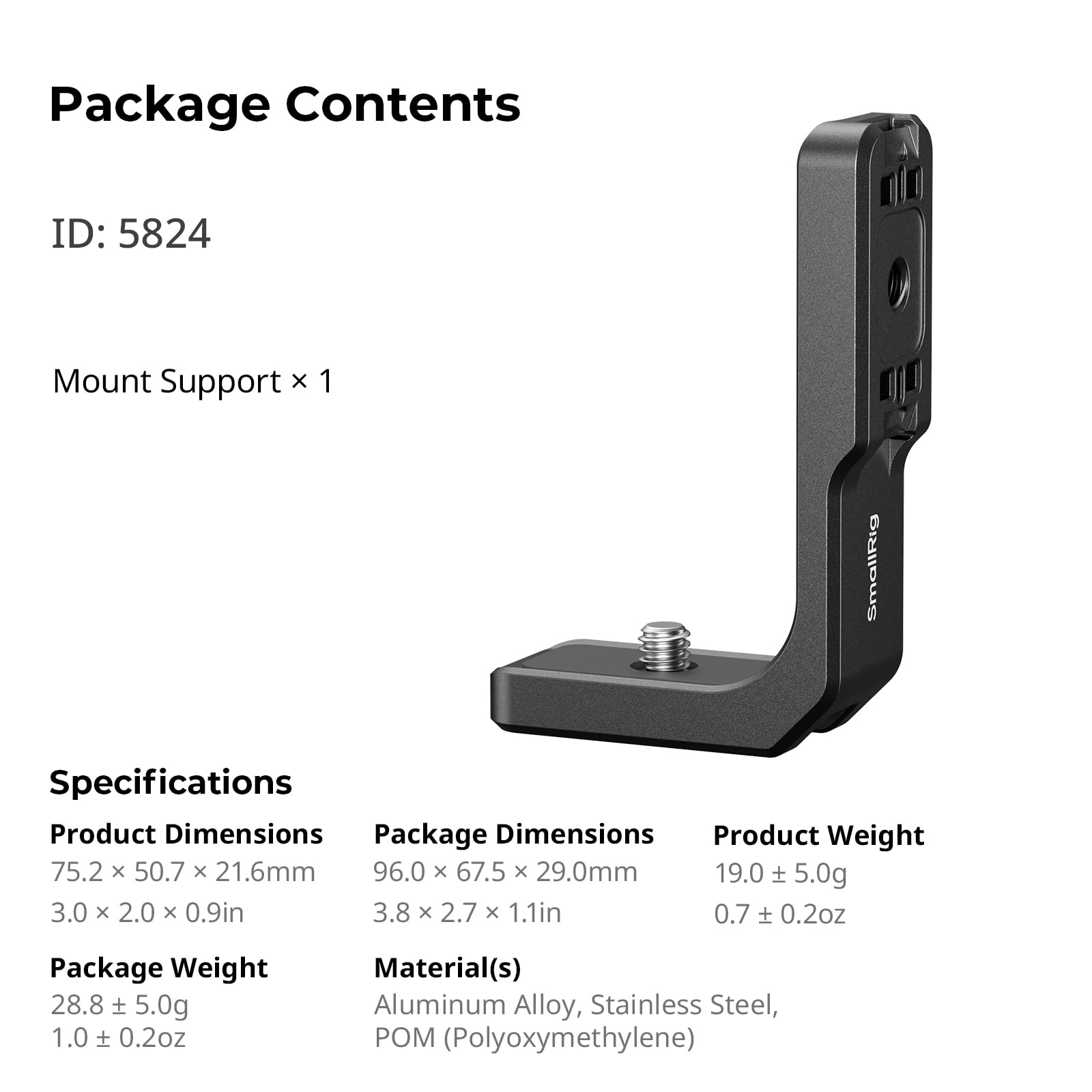 SMALLRIG Supporto Montaggio Verticale-Orizzontale per Insta360 X5 / X4 Air / X4 / X3, Staffa Verticale a Sgancio Rapido con Filetto 1/4''-20 - 5824