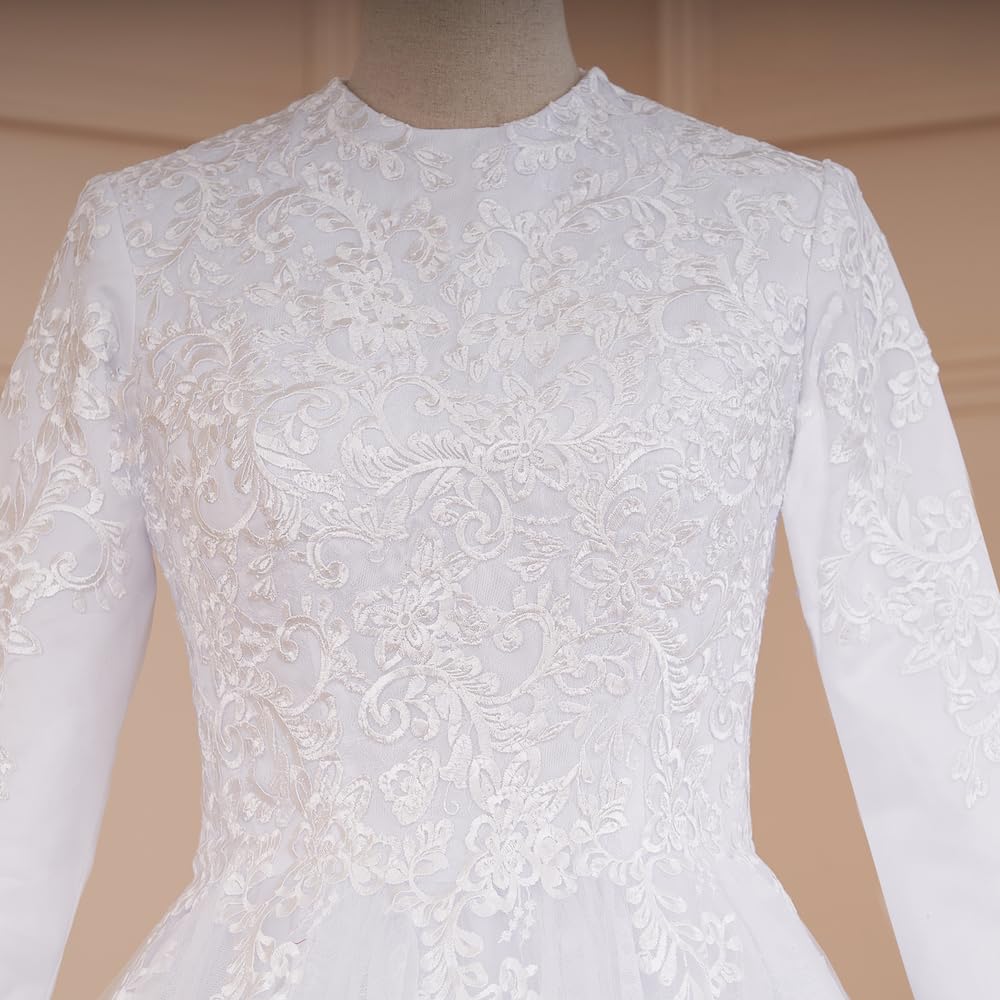 Abito da Sposa principesco Perline Pizzo Manica Lunga Grand Vestito da Sposa Lungo Treno BA-MU570