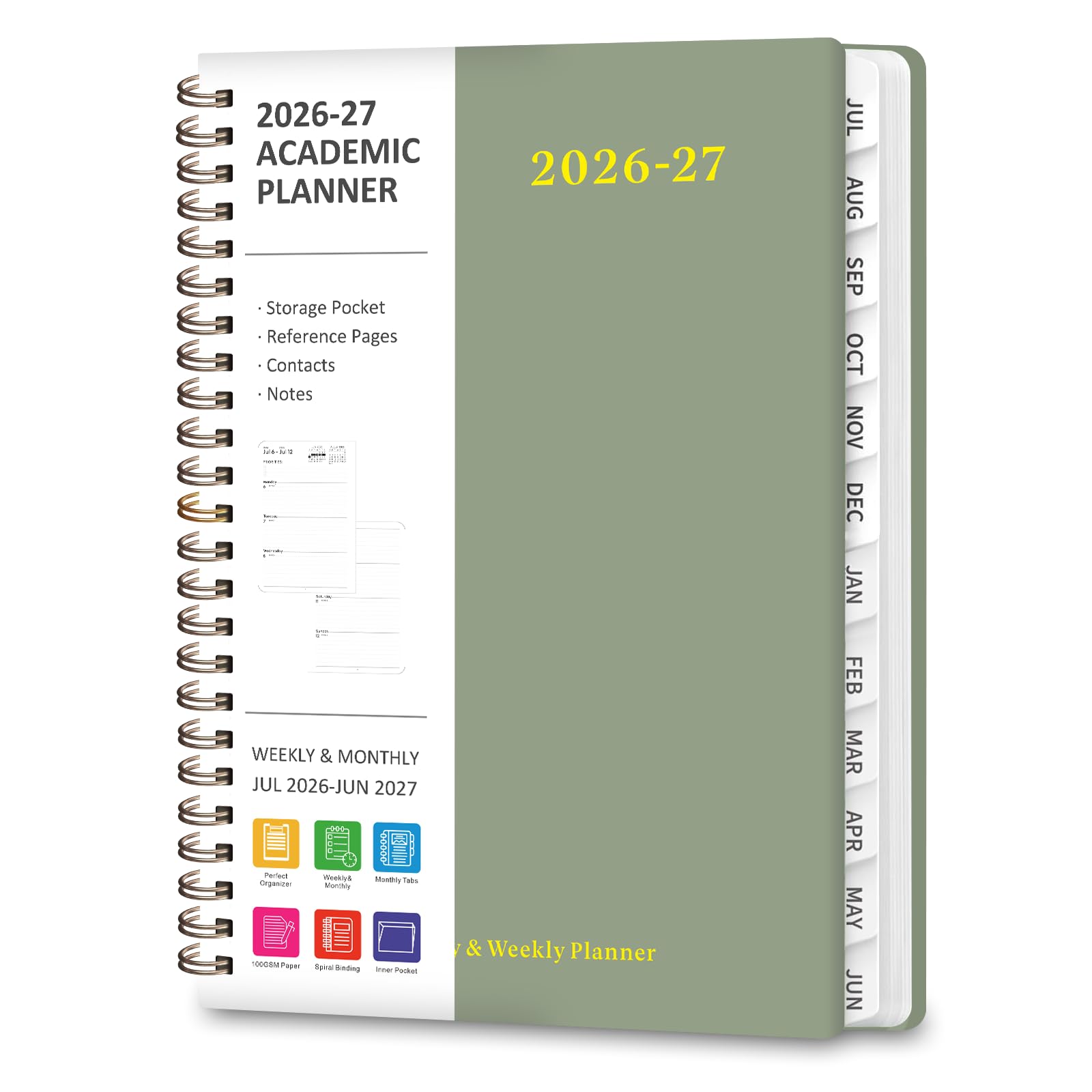 Planner 2026-2027, Weekly and Monthly Academic Year Calendar Planner, July 2026 - June 2027, Daily Agenda Book for Office School Supplies, A5(6.3'' x